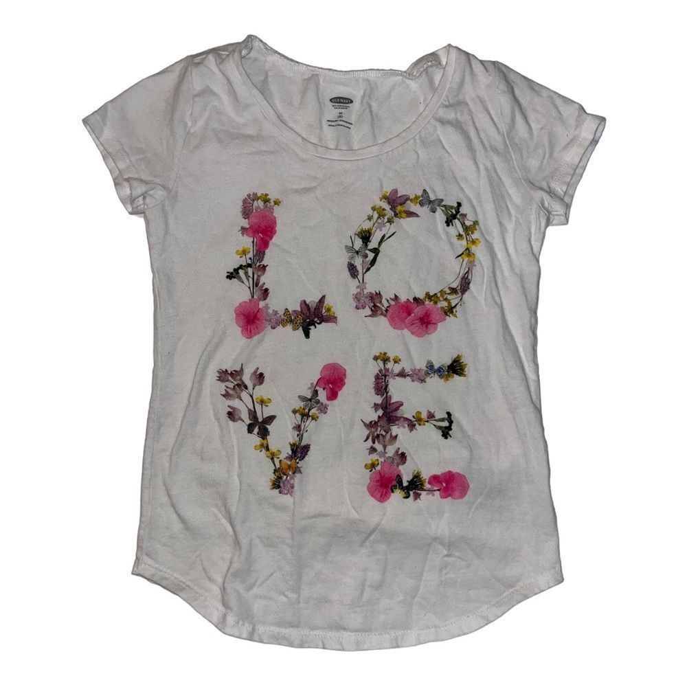 💟4/$20 Old Navy White Floral Love Short Sleeve Tee